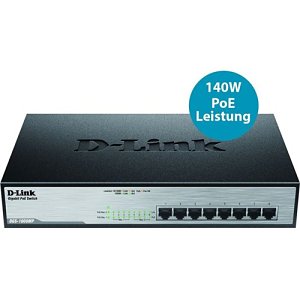 D-Link DGS-1008MP 8-Ports Gigabit Unmanaged Switch with 8-PoE Ports, Rack Mount