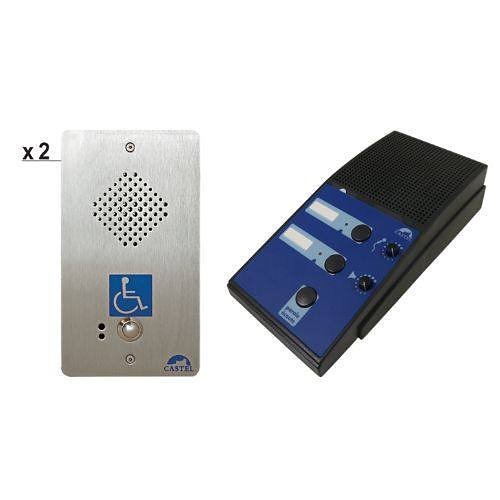 Castel 445.2200 2 secondary EAS stations 1 call button, 1 2-way master station, 1 12V 3A Back-up Power Supply, Ready to Install