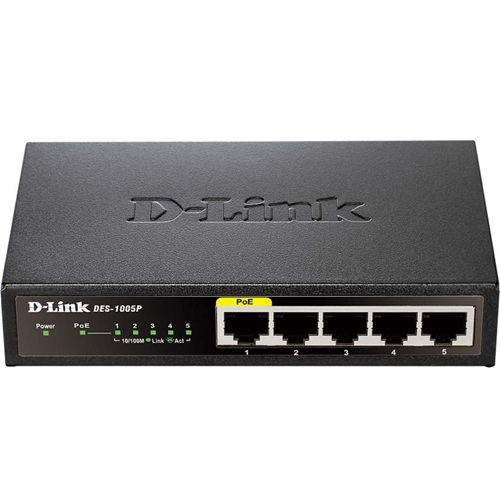 Commutateur Ethernet D-Link DES-1005P 5 Ports - 2 Couche support&eacute;e - Paire torsad&eacute;e - PoE Ports - Bureau, Fixation au mur