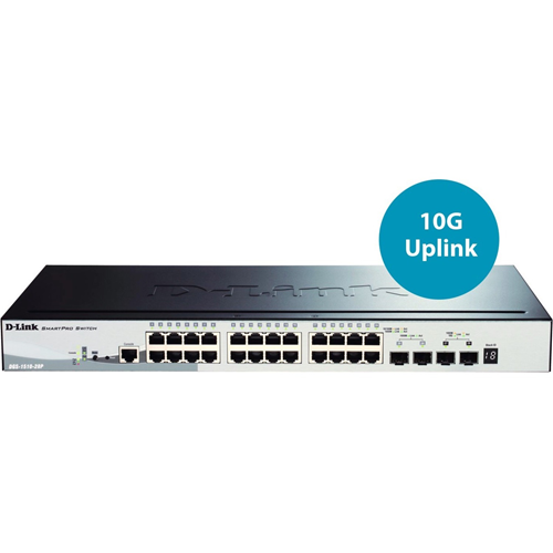 Commutateur Ethernet D-Link SmartPro DGS-1510 DGS-1510-28P 28 Ports G&eacute;rable - Gigabit Ethernet, 10 Gigabit Ethernet - 10/100/1000Base-T, 1000Base-X, 10GBase-X - 2 Emplacements SFP - Paire torsad&eacute;e, Fibre Optique