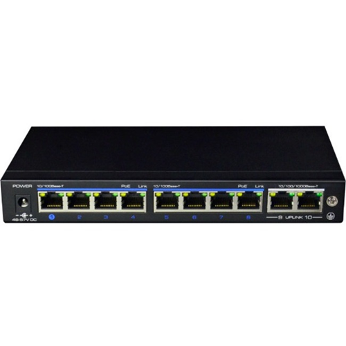 Commutateur Ethernet elbaC 8 Ports - 8 x Fast Ethernet Liason descendante, 2 x Gigabit Ethernet Uplink - Paire torsad&eacute;e - 2 Couche support&eacute;e - 1U Haut - Montable en rack
