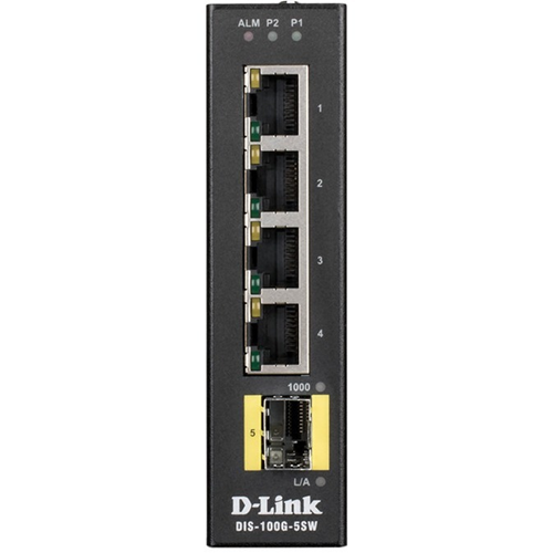 Commutateur Ethernet D-Link DIS-100G-5SW 4 Ports - 2 Couche support&eacute;e - Modulaire - Paire torsad&eacute;e, Fibre Optique - Fixation au mur, Montage sur rail DIN