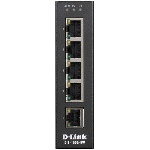 Commutateur Ethernet D-Link DIS-100G DIS-100G-5W 5 Ports - 2 Couche support&eacute;e - Paire torsad&eacute;e - Bureau, Montage sur rail DIN, Fixation au mur