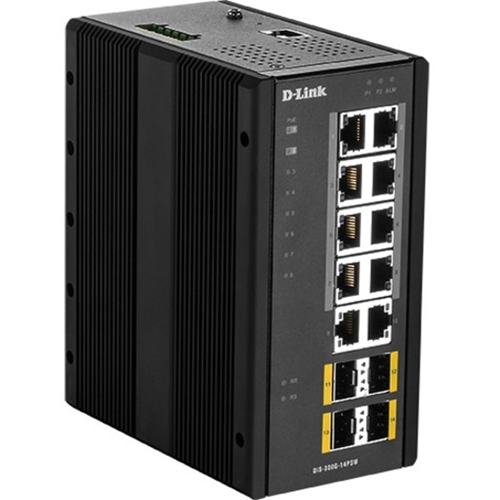 Commutateur Ethernet D-Link DIS-300G-14PSW 10 Ports G&eacute;rable - 2 Couche support&eacute;e - Modulaire - Paire torsad&eacute;e, Fibre Optique - Fixation au mur, Montage sur rail DIN