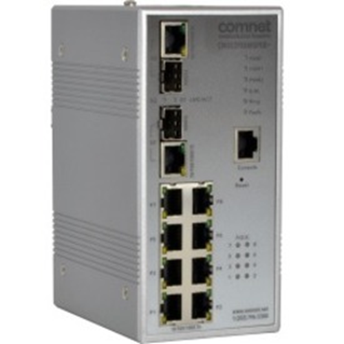 Commutateur Ethernet Comnet CNGE2FE8MSPOE+ 8 Ports G&eacute;rable - 8 x Fast Ethernet R&eacute;seau, 2 x Gigabit Ethernet R&eacute;seau, 2 x Gigabit Ethernet slot d'extension - Modulaire - Paire torsad&eacute;e, Fibre Optique - 2 Couche support&eacute;e - À vie Garatie limit&eacute;e