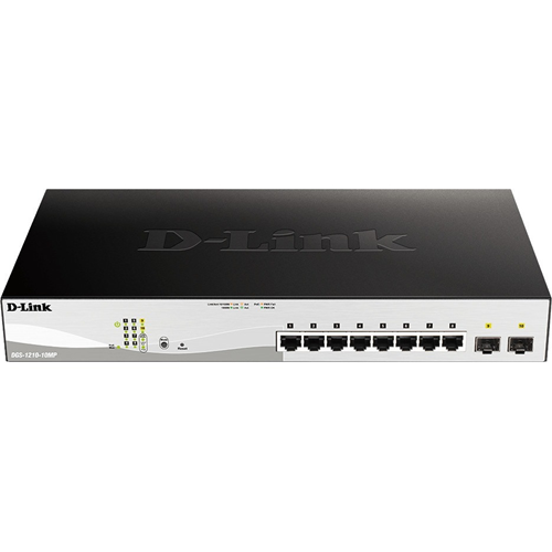Commutateur Ethernet D-Link DGS-1210 DGS-1210-10MP 8 Ports G&eacute;rable - Gigabit Ethernet - 10/100/1000Base-T, 1000Base-X - 2 Couche support&eacute;e - Modulaire - 2 Emplacements SFP - Syst&egrave;me d'alimentation - 9,40 W Power Consumption - 130 W Budget PoE - Fibre Optique, Paire torsad&eacute;e - PoE Ports - Montable en rack