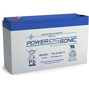 Powersonic PS-6100VdS PS Series, 12V, 10Ah, 6 Cells, Sealed Lead Acid Rechargable Battery, 20-Hr Rate Capacity 